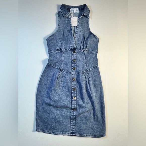 Selfie Leslie Side Zip Blue Denim Mini Sleeveless Dress Small NWT - Picture 4 of 14